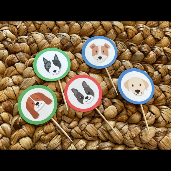 Puppy Themed Birthday Party Decor in colors light blue, blue, green, and red. - Picture 3 of 6